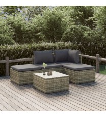 vidaXL 5 Piece Patio Lounge Set with Cushions Gray Poly Rattan