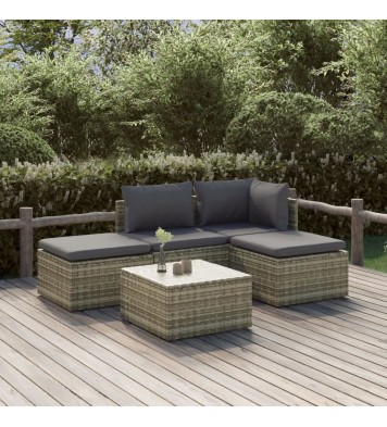 vidaXL 5 Piece Patio Lounge Set with Cushions Gray Poly Rattan