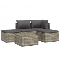 vidaXL 5 Piece Patio Lounge Set with Cushions Gray Poly Rattan