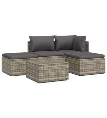 vidaXL 5 Piece Patio Lounge Set with Cushions Gray Poly Rattan