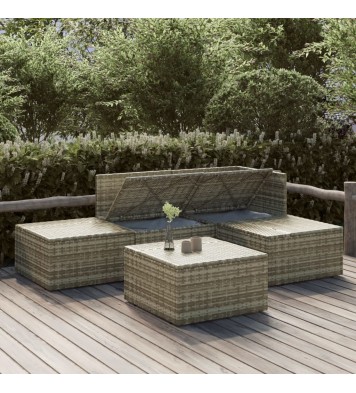 vidaXL 5 Piece Patio Lounge Set with Cushions Gray Poly Rattan