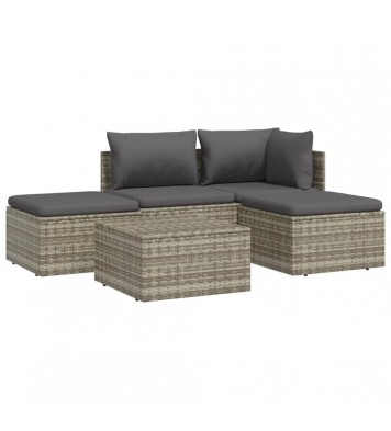 vidaXL 5 Piece Patio Lounge Set with Cushions Gray Poly Rattan