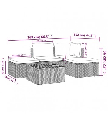 vidaXL 5 Piece Patio Lounge Set with Cushions Gray Poly Rattan