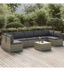 vidaXL 8 Piece Patio Lounge Set with Cushions Gray Poly Rattan