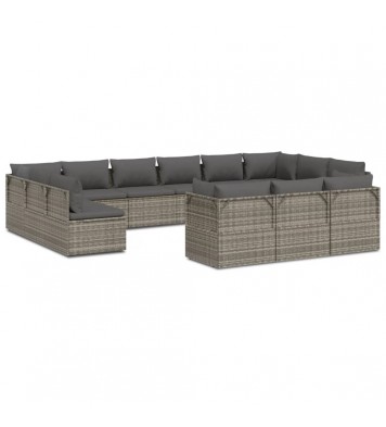 vidaXL 13 Piece Patio Lounge Set with Cushions Gray Poly Rattan