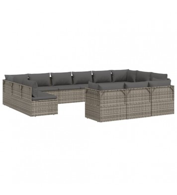 vidaXL 13 Piece Patio Lounge Set with Cushions Gray Poly Rattan