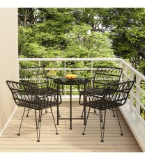 vidaXL 5 Piece Patio Dining Set Black Poly Rattan