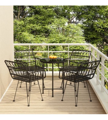 vidaXL 5 Piece Patio Dining Set Black Poly Rattan