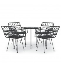 vidaXL 5 Piece Patio Dining Set Black Poly Rattan