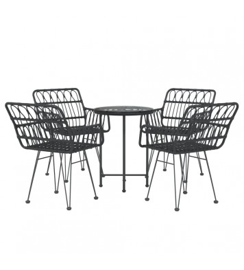 vidaXL 5 Piece Patio Dining Set Black Poly Rattan