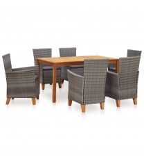 vidaXL 7 Piece Dining Set Poly Rattan and Solid Acacia Wood Gray