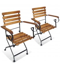 vidaXL Folding Patio Chairs 2 pcs Steel and Solid Wood Acacia