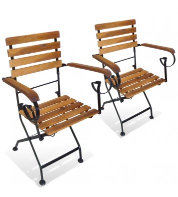 vidaXL Folding Patio Chairs 2 pcs Steel and Solid Wood Acacia