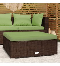 vidaXL Patio Footrest with Cushion Brown 27.6"x27.6"x11.8" Poly Rattan