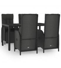 vidaXL 5 Piece Patio Dining Set with Cushions Black Poly Rattan