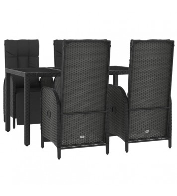 vidaXL 5 Piece Patio Dining Set with Cushions Black Poly Rattan