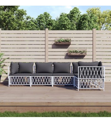 vidaXL 5 Piece Patio Lounge Set with Cushions White Steel