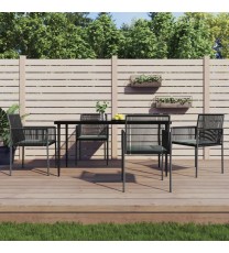 vidaXL 5 Piece Patio Dining Set with Cushions Black Poly Rattan and Steel