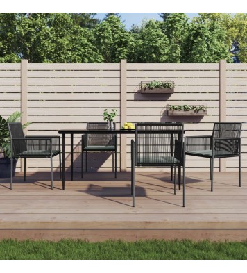 vidaXL 5 Piece Patio Dining Set with Cushions Black Poly Rattan and Steel