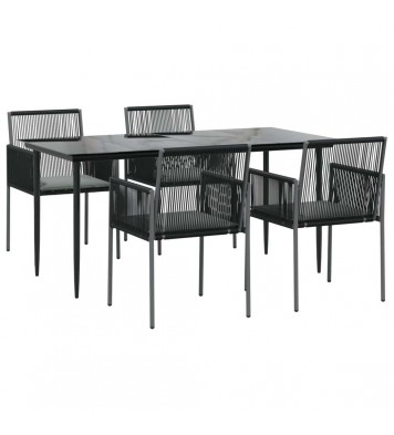 vidaXL 5 Piece Patio Dining Set with Cushions Black Poly Rattan and Steel