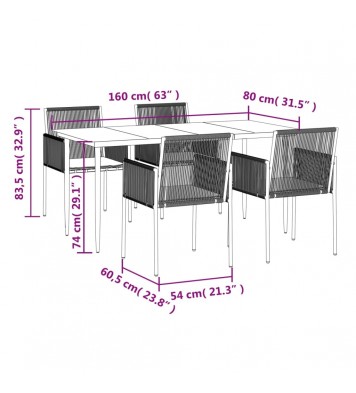 vidaXL 5 Piece Patio Dining Set with Cushions Black Poly Rattan and Steel