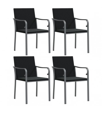 vidaXL Patio Chairs with Cushions 4 pcs Black 22"x23.2"x33.1" Poly Rattan