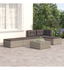 vidaXL 5 Piece Patio Lounge Set with Cushions Gray Poly Rattan