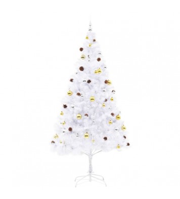 vidaXL Artificial Christmas Tree with Baubles and LEDs White 7 ft