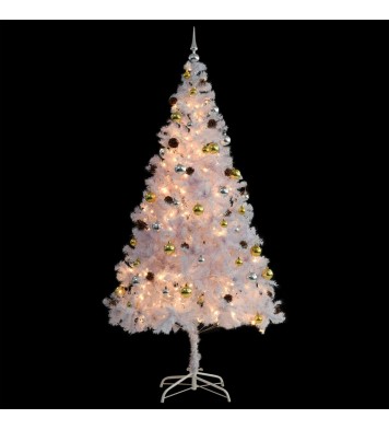 vidaXL Artificial Christmas Tree with Baubles and LEDs White 7 ft