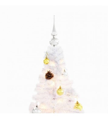 vidaXL Artificial Christmas Tree with Baubles and LEDs White 7 ft