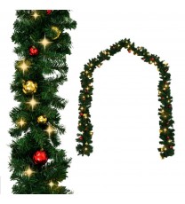 vidaXL Christmas Garland with Baubles and LED Lights Green 66 ft PVC