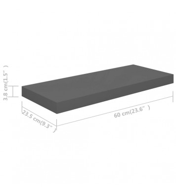 vidaXL Floating Wall Shelves 2 pcs High Gloss Gray 23.6"x9.3"x1.5" MDF