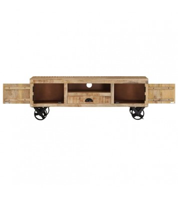 vidaXL TV Stand with Wheels 43.3"x11.8"x14.6" Rough Mango Wood