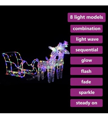 vidaXL Reindeers & Sleigh Christmas Decoration 160 LEDs 51.2" Acrylic