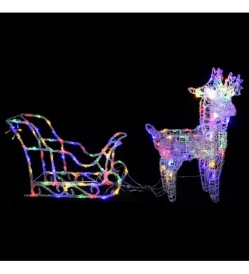 vidaXL Reindeers & Sleigh Christmas Decoration 160 LEDs 51.2" Acrylic