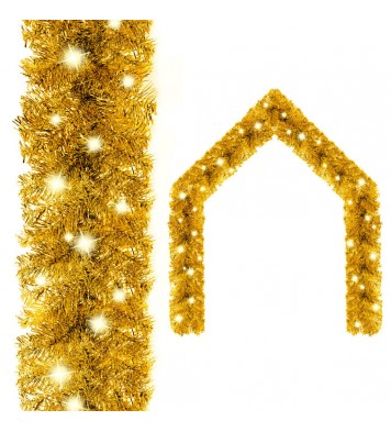 vidaXL Christmas Garland with LED Lights 16 ft Gold