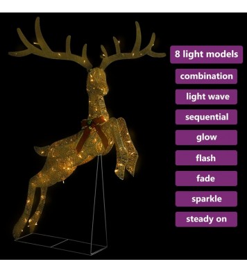 vidaXL Flying Reindeer Christmas Decoration 120 LEDs Gold Warm White