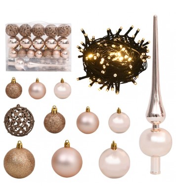 vidaXL 61 Piece Christmas Ball Set with Peak and 150 LEDs Rose Gold