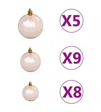 vidaXL 61 Piece Christmas Ball Set with Peak and 150 LEDs Rose Gold