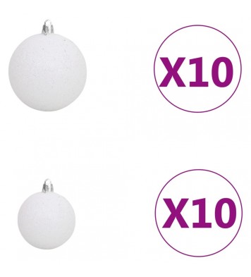 vidaXL 120 Piece Christmas Ball Set with Peak and 300 LEDs White&Gray