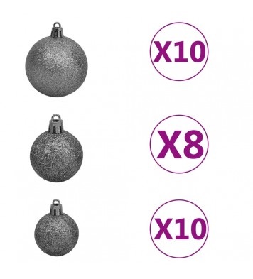 vidaXL 120 Piece Christmas Ball Set with Peak and 300 LEDs White&Gray