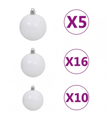 vidaXL 120 Piece Christmas Ball Set with Peak and 300 LEDs White&Gray