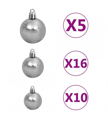 vidaXL 120 Piece Christmas Ball Set with Peak and 300 LEDs White&Gray