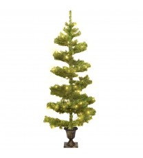 vidaXL Swirl Christmas Tree with Pot and LEDs Green 4 ft PVC