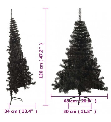 vidaXL Artificial Half Christmas Tree with Stand Black 4 ft PVC