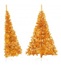 vidaXL Artificial Half Christmas Tree with Stand Gold 6 ft PVC