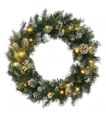 vidaXL Christmas Wreath with LED Lights Green 17.7" PVC