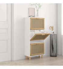 vidaXL Shoe Cabinet White 20.5"x9.8"x45.3" Engineered Wood&Natural Rattan