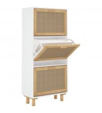 vidaXL Shoe Cabinet White 20.5"x9.8"x45.3" Engineered Wood&Natural Rattan