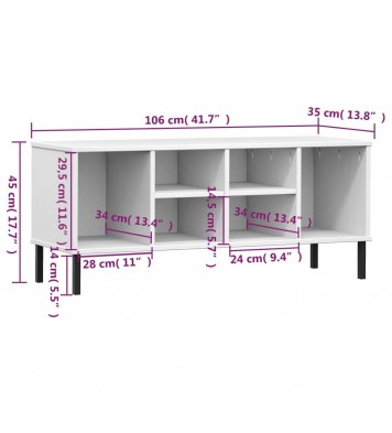 vidaXL Shoe Rack with Metal Legs White 41.7"x13.8"x17.7" Solid Wood OSLO